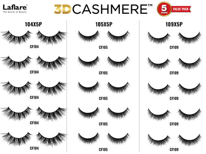 Laflare 100% Handmade 3D Cashmere Eyelashes Value Pack 5 Pairs