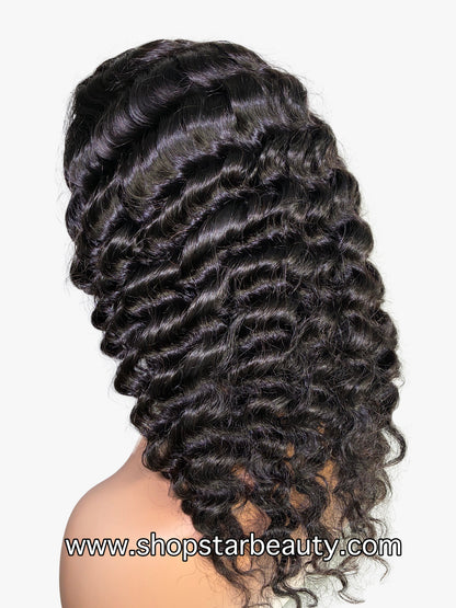 BOMB HAIR 100% Human Hair Band Wig - Deep Wave (18"-22")