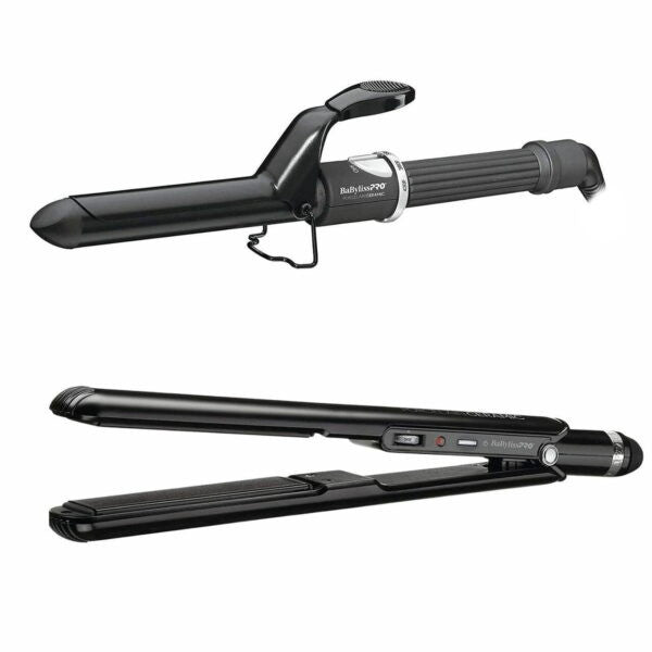 BaBylissPRO Porcelain Ceramic 1" Straightening Iron & 1" Spring Curling Iron Combo