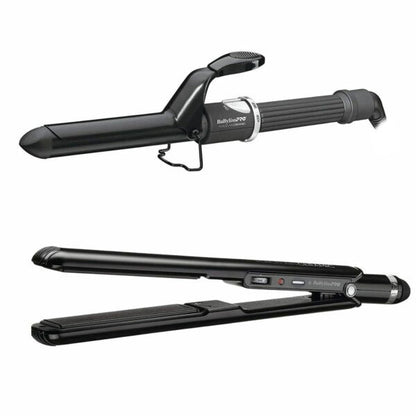 BaBylissPRO Porcelain Ceramic 1" Straightening Iron & 1" Spring Curling Iron Combo