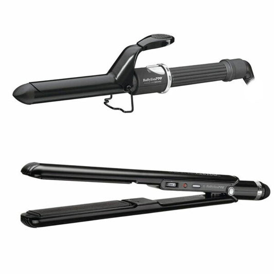 BaBylissPRO Porcelain Ceramic 1" Straightening Iron & 1" Spring Curling Iron Combo