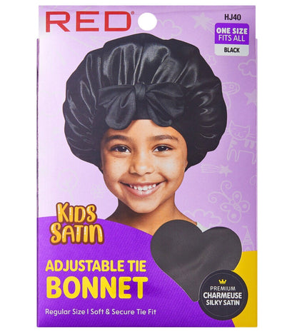 RED Kids Satin Adjustable Tie Bonnet
