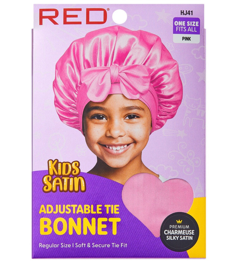 RED Kids Satin Adjustable Tie Bonnet