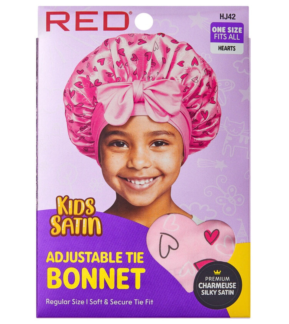 RED Kids Satin Adjustable Tie Bonnet