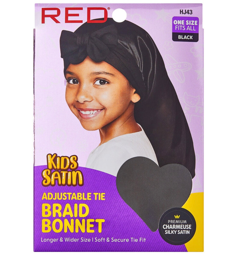 RED Kids Satin Adjustable Tie Bonnet