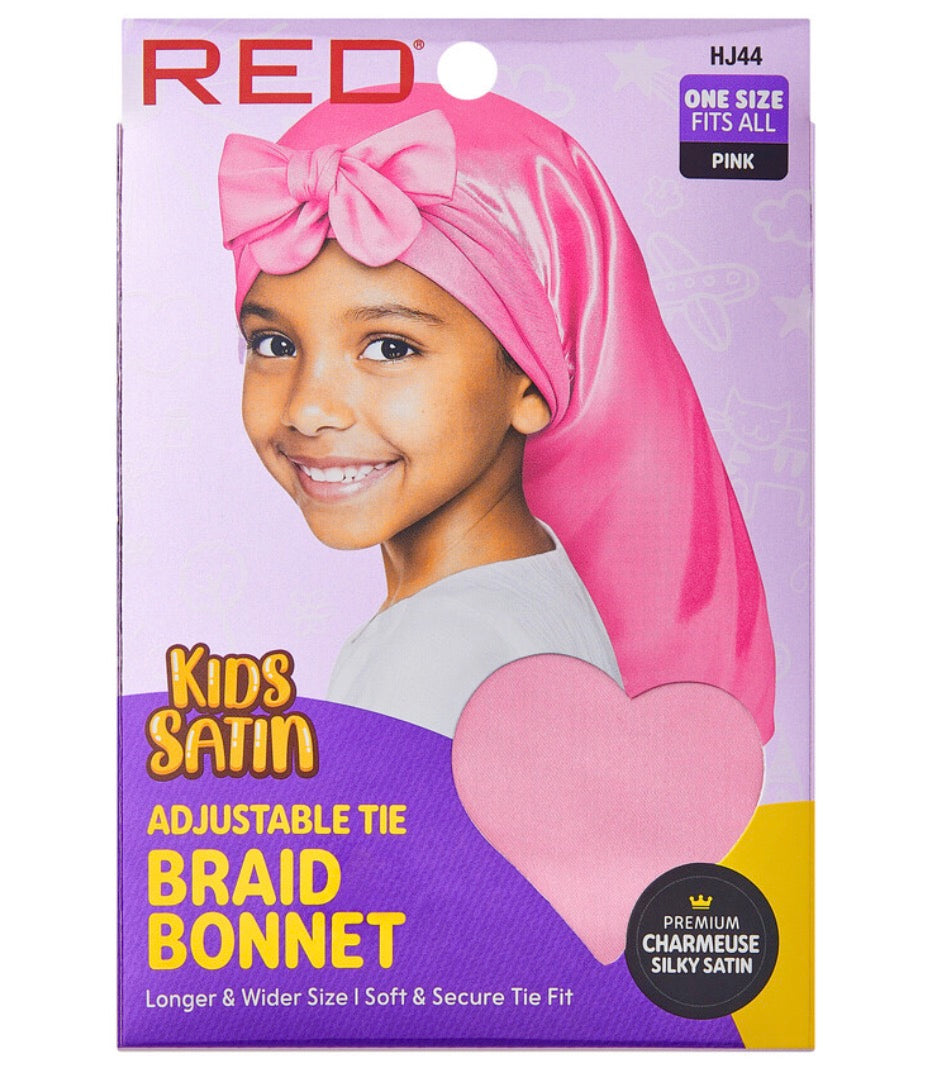 RED Kids Satin Adjustable Tie Bonnet