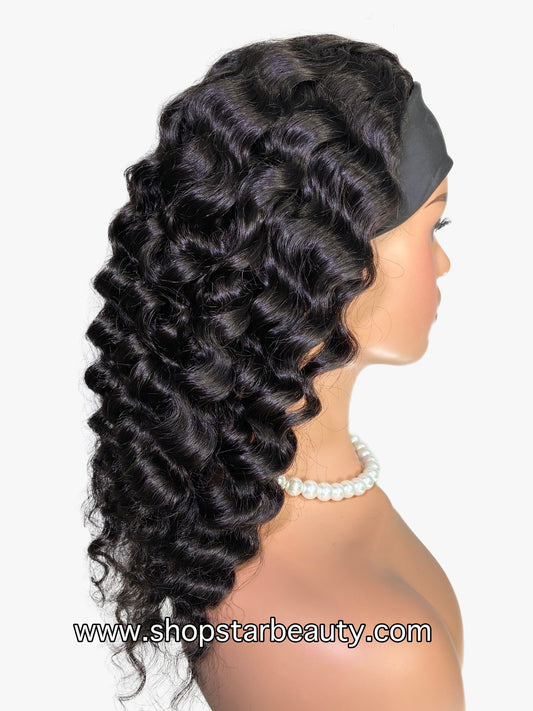 BOMB HAIR 100% Human Hair Band Wig - Deep Wave (18"-22")
