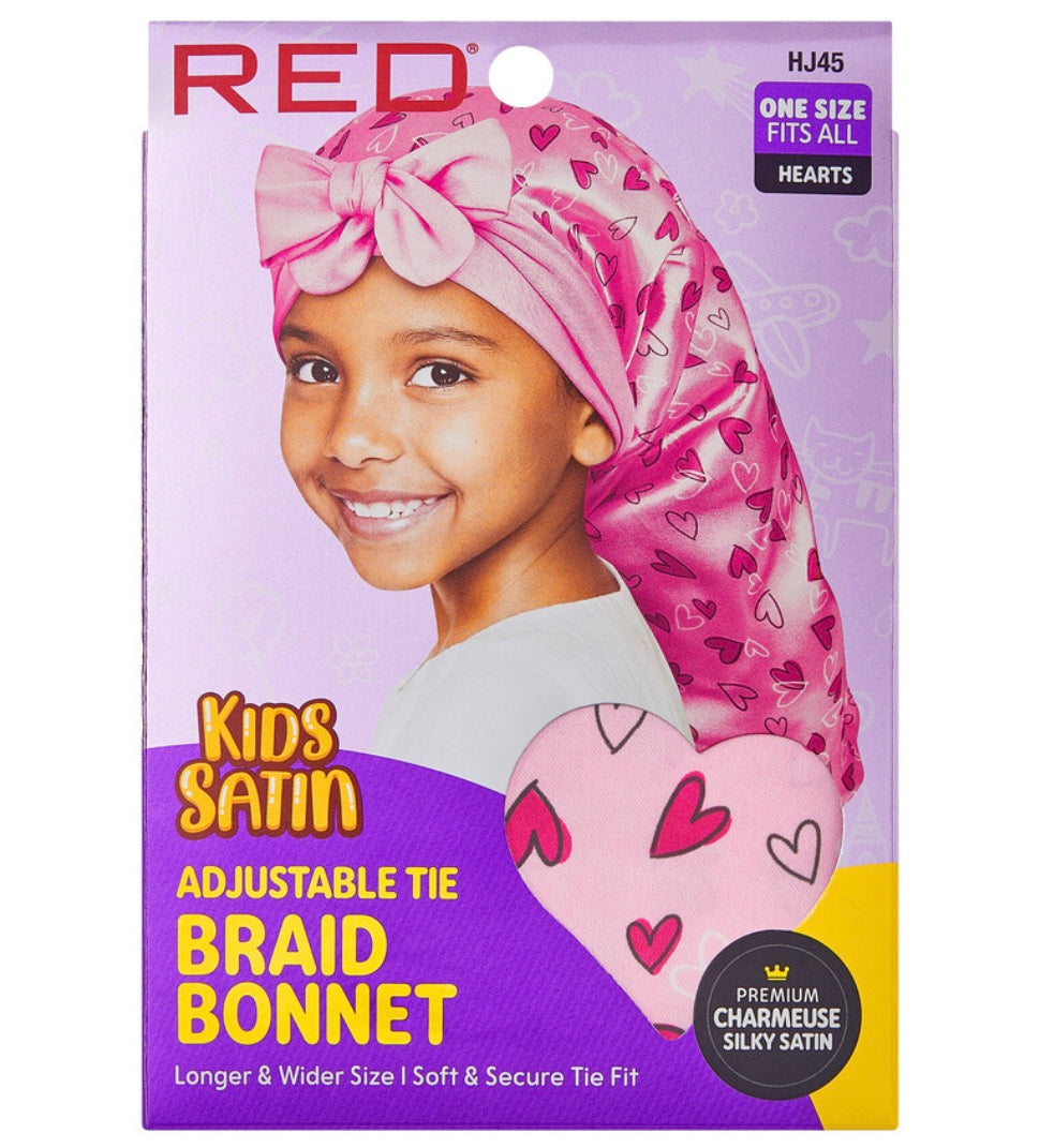 RED Kids Satin Adjustable Tie Bonnet