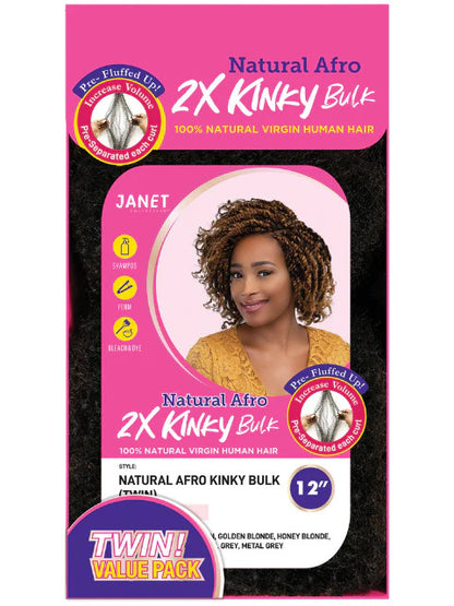 Janet Collection 100% Human Hair 2X NATURAL AFRO KINKY Bulk Twin (8"- 18")