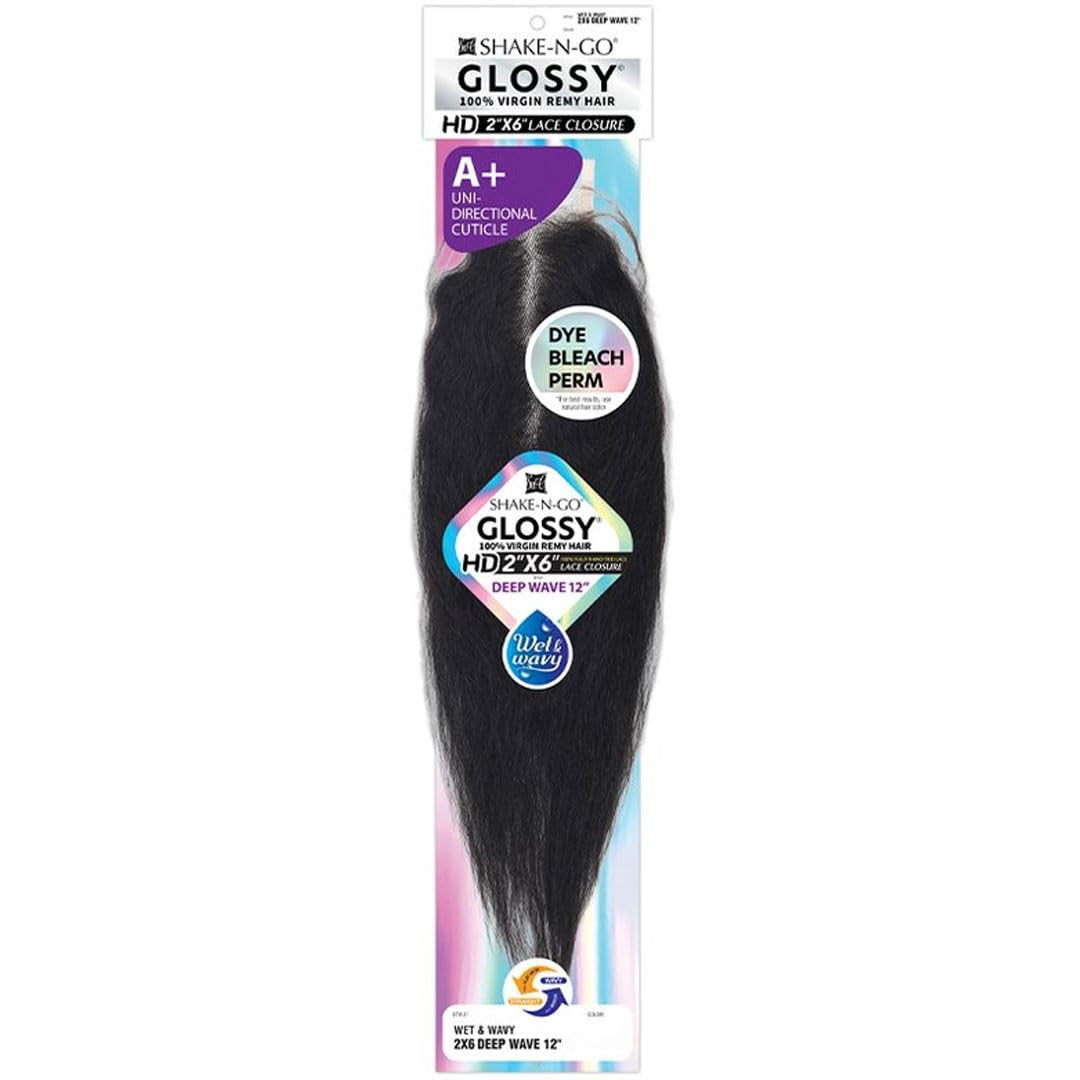 SHAKE N GO Glossy 100% Virgin Remy Hair 2X6 HD Lace Closure - Wet & Wavy Deep Wave 12"