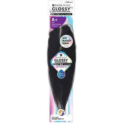 SHAKE N GO Glossy 100% Virgin Remy Hair 2X6 HD Lace Closure - Wet & Wavy Deep Wave 12"