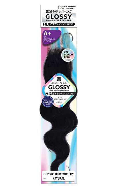 SHAKE N GO Glossy 100% Virgin Remy Hair 2x6 HD Lace Closure - Body Wave (12"-16")