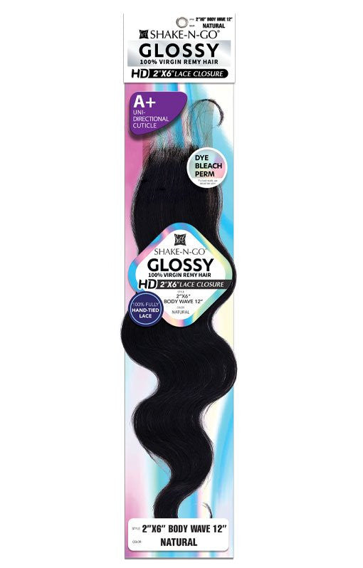 SHAKE N GO Glossy 100% Virgin Remy Hair 2x6 HD Lace Closure - Body Wave (12"-16")