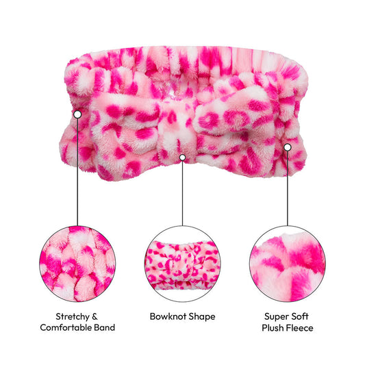 RED Plush Spa Headband (Pink Leopard)