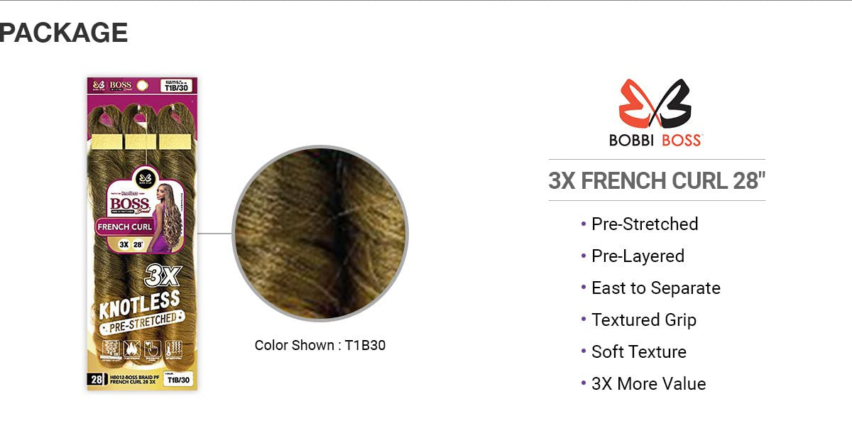 Bobbi Boss Synthetic Pre-Stretched Braids - 3X Knotless French Curl 28"