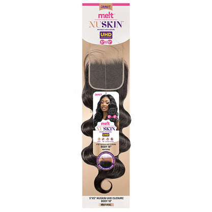 Janet Collection 100% Remi Human Hair Melt 5x5 NUSKIN HD Lace Closure - Body Wave (10"-14")