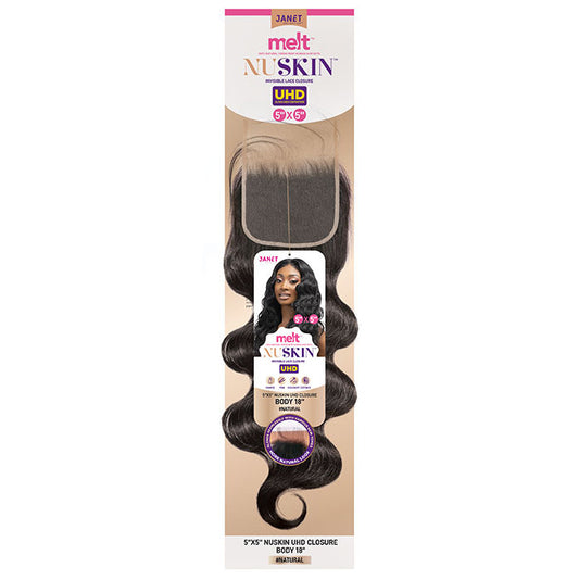 Janet Collection 100% Remi Human Hair Melt 5x5 NUSKIN HD Lace Closure - Body Wave (10"-14")