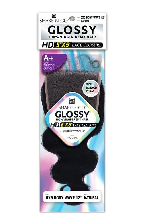 SHAKE N GO Glossy 100% Virgin Remy Hair 5X5 HD Lace Closure - Body Wave 12"