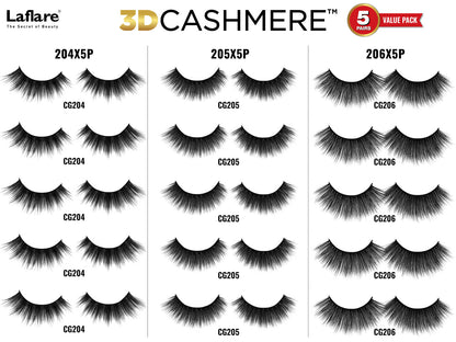 Laflare 100% Handmade 3D Cashmere Eyelashes Value Pack 5 Pairs