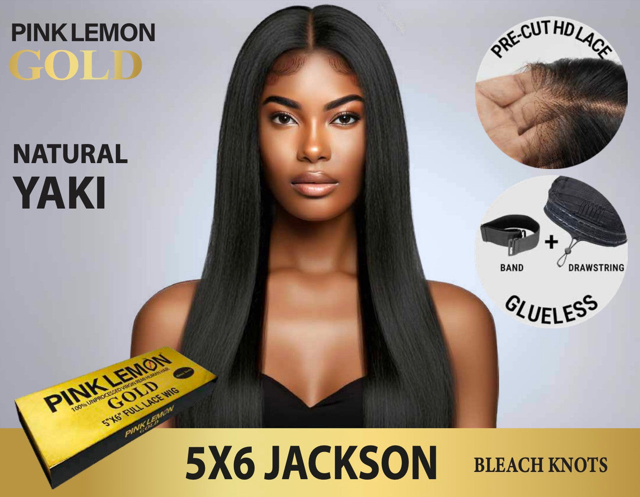 15A PINK LEMON GOLD 100% Human Hair 5X6 Lace Front Wig - JACKSON (18"-30")