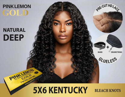 15A PINK LEMON GOLD 100% Human Hair 5X6 Lace Front Wig - KENTUCKY (18"-30")