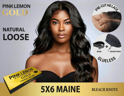 15A PINK LEMON GOLD 100% Human Hair 5X6 Lace Front Wig - MAINE (18"-30")