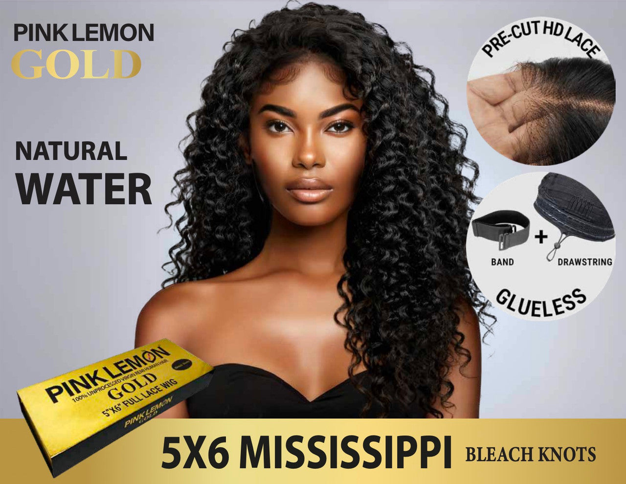 15A PINK LEMON GOLD 100% Human Hair 5X6 Lace Front Wig - MISSISSIPPI (18"-30")