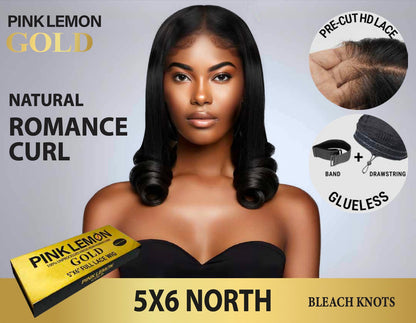 15A PINK LEMON GOLD 100% Human Hair 5X6 Lace Front Wig - NORTH (18"-30")