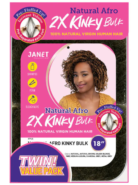 Janet Collection 100% Human Hair 2X NATURAL AFRO KINKY Bulk Twin (8"- 18")