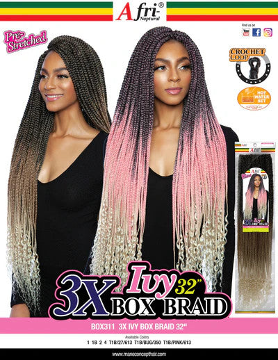 MANE CONCEPT Synthetic Crochet hair - Afri 3x Ivy Box Braid 32"