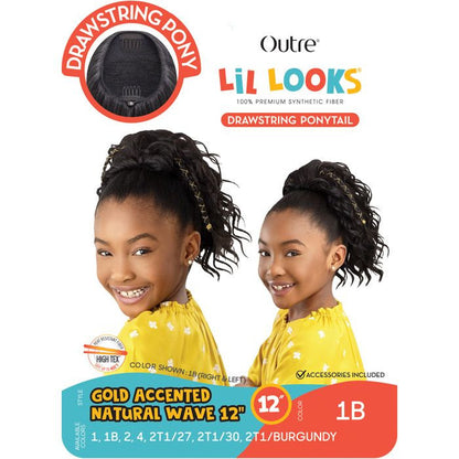 OUTRE Lil Looks Synthetic Drawstring Ponytail - GOLD ACCENTED NATURAL WAVE 12"
