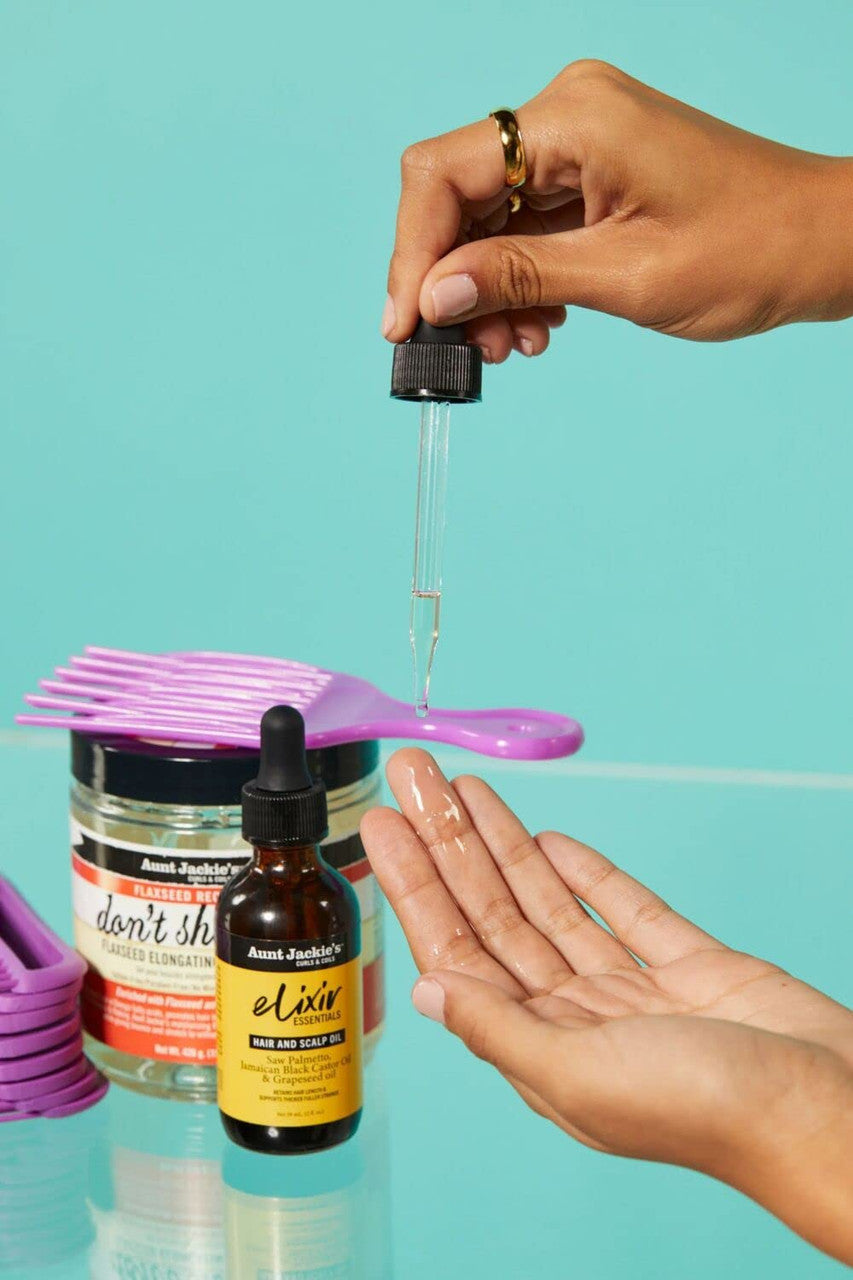 Aunt Jackie's Elixir Essentials Hair & Scalp Oil - Saw Palmetto, Jamaican Black Castor Oil & Grapeseed Oil