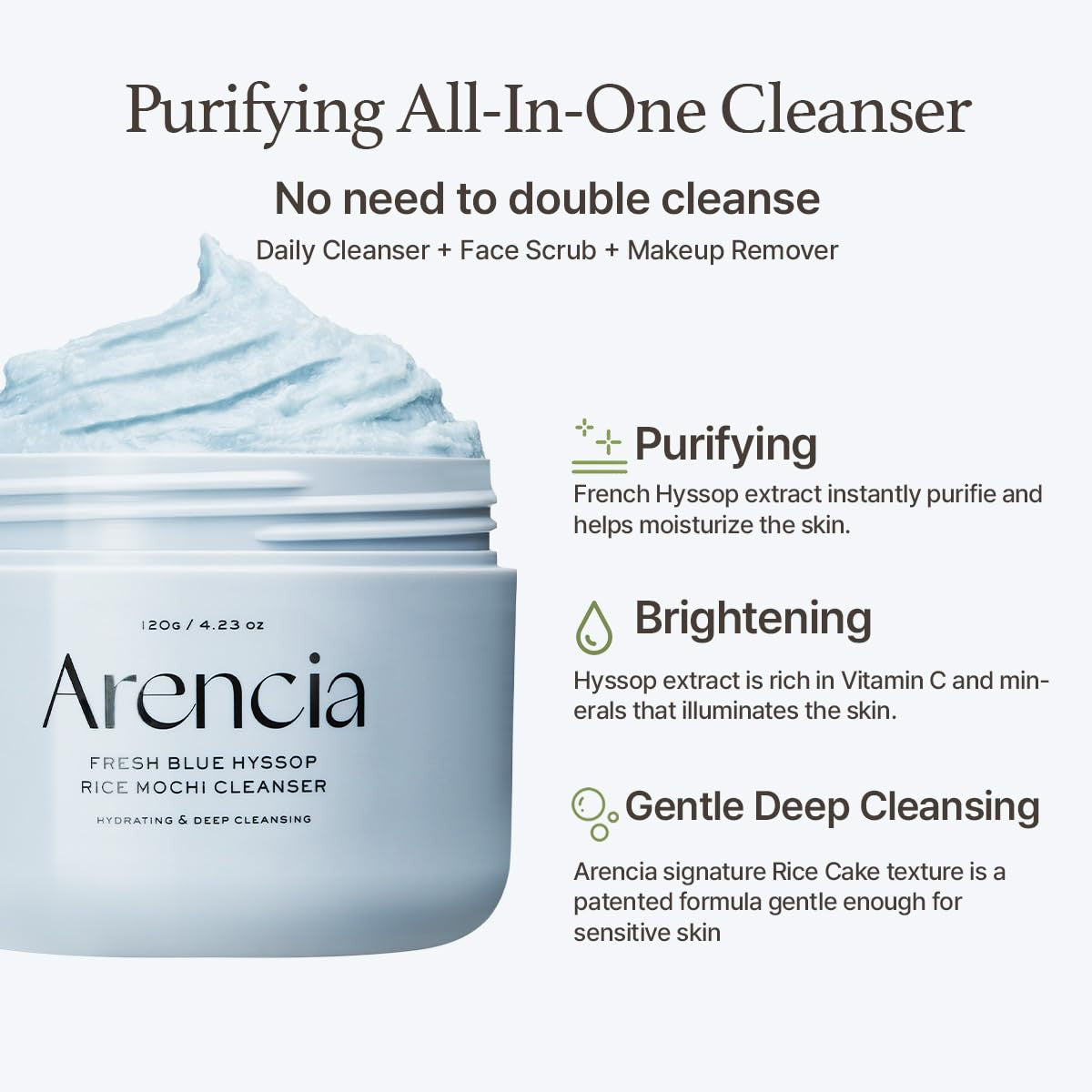 ARENCIA Fresh Blue Hyssop Rice Mochi Cleanser (4.23oz)