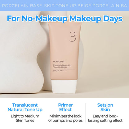 NUMBUZIN No.3 Porcelain Base-skip Tone Up Beige (1.69 oz)