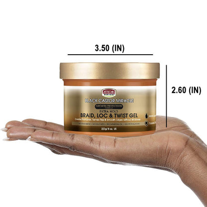 African Pride Black Castor Miracle Extra Hold Braid, Loc, & Twist Gel