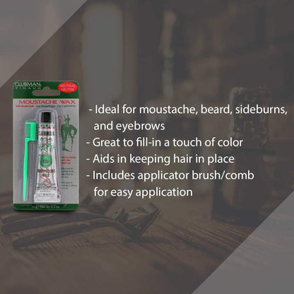 CLUBMAN Moustache Wax with Brush Comb