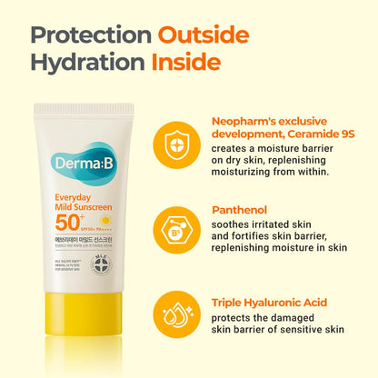 DERMA B Everyday Mild Sunscreen SPF50+ PA++++ (1.69oz)