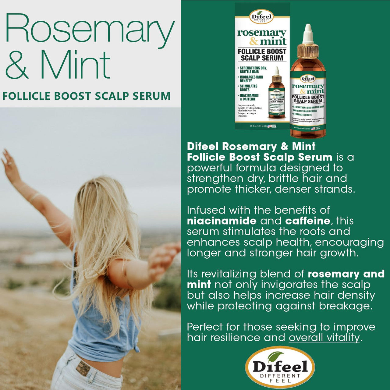 Difeel Rosemary & Mint Follicle Boost Scalp Serum (4oz)