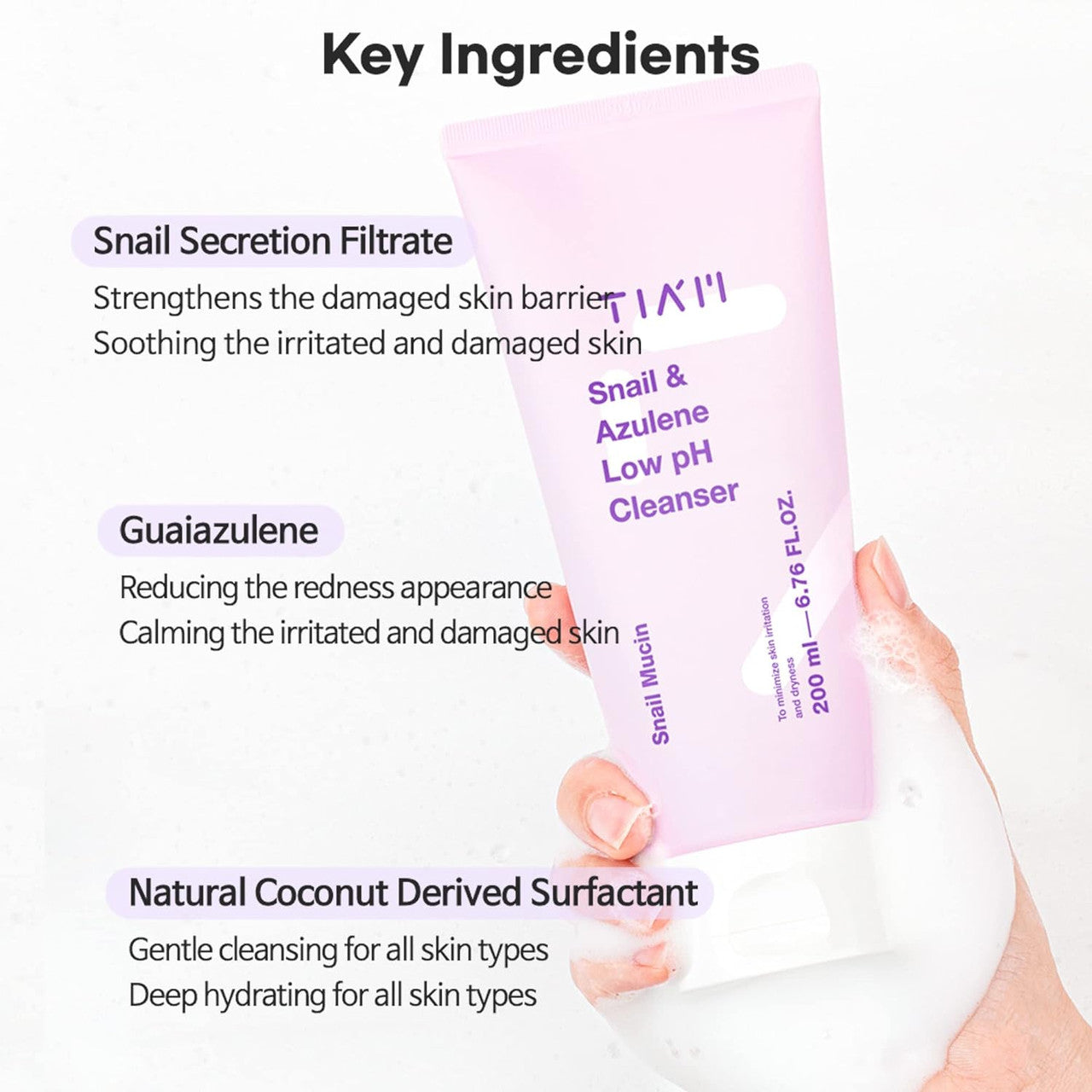 TIAM Snail & Azulene Low pH Cleanser (6.76 oz)