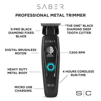Stylecraft Saber Full Metal Body Digital Brushless Motor Cordless Hair Trimmer (Black)