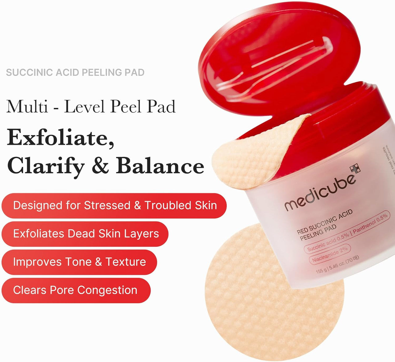 MEDICUBE Red Succinic Acid Panthenol Pads (70 pads)