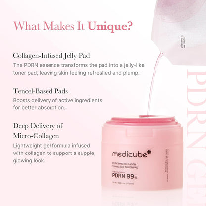 MEDICUBE PDRN Pink Collagen Toning Gel Toner Pad (70Pads)