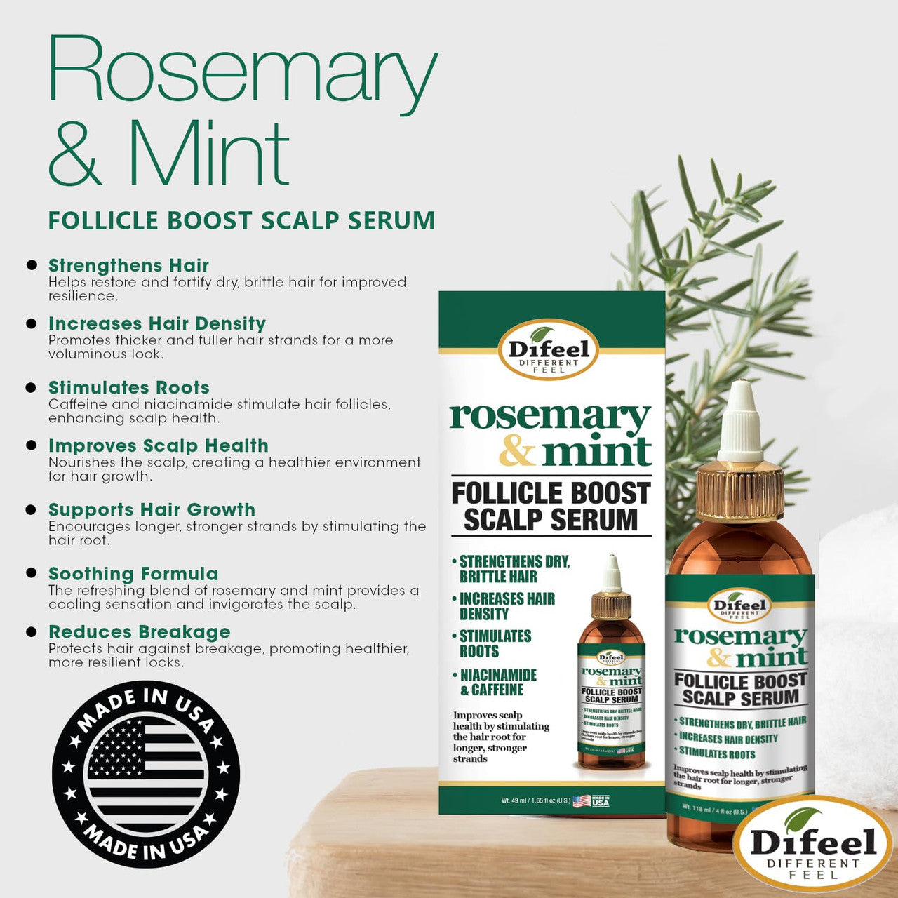 Difeel Rosemary & Mint Follicle Boost Scalp Serum (4oz)