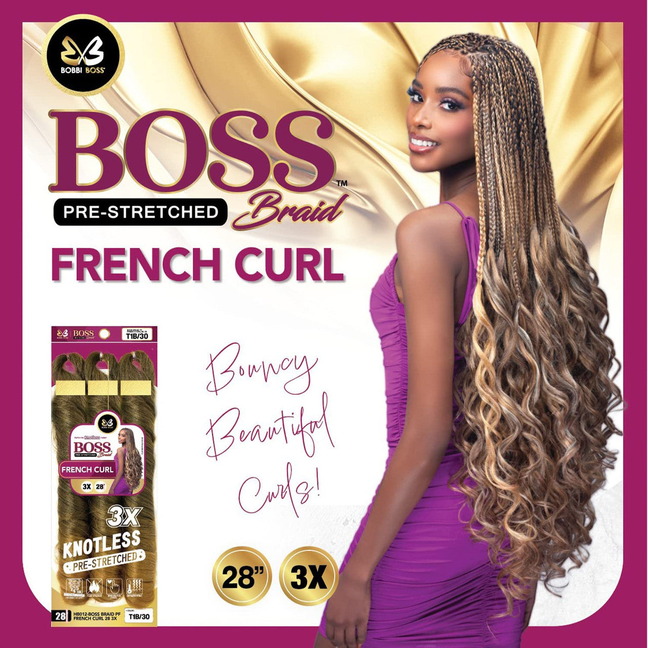 Bobbi Boss Synthetic Pre-Stretched Braids - 3X Knotless French Curl 28"