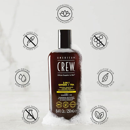 American Crew 3-IN-1 Ginger Tea Shampoo, Conditioner and Body Wash (8.4 oz)