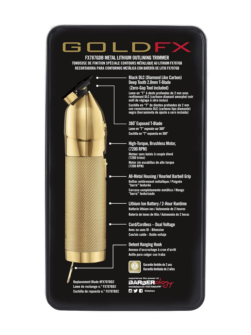 BaBylissPRO GOLDFX Professional Outlining Trimmer & Electric Razor with Black DLC Blade FX787GDB
