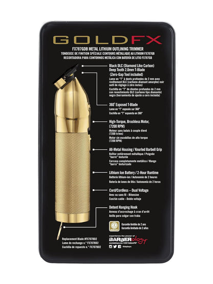 BaBylissPRO GOLDFX Professional Outlining Trimmer & Electric Razor with Black DLC Blade FX787GDB