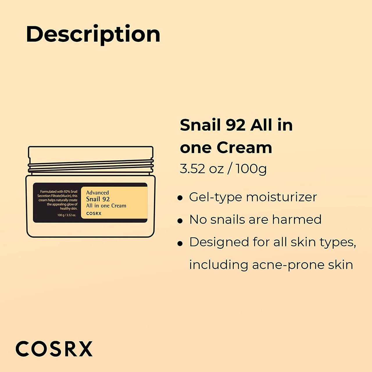 COSRX  Advanced Snail 92 All In One Cream (3.52 oz)