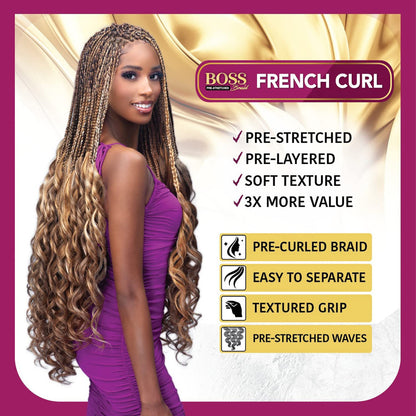 Bobbi Boss Synthetic Pre-Stretched Braids - 3X Knotless French Curl 28"