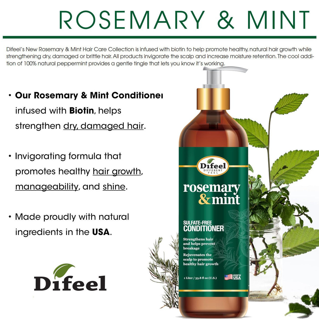 Difeel Rosemary Mint Strengthening Biotin Conditioner (33oz)